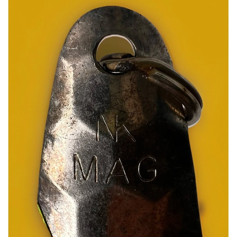Vintage NK Mag Hammered Trolling Spoon Lure Green White Salmon Pike 5